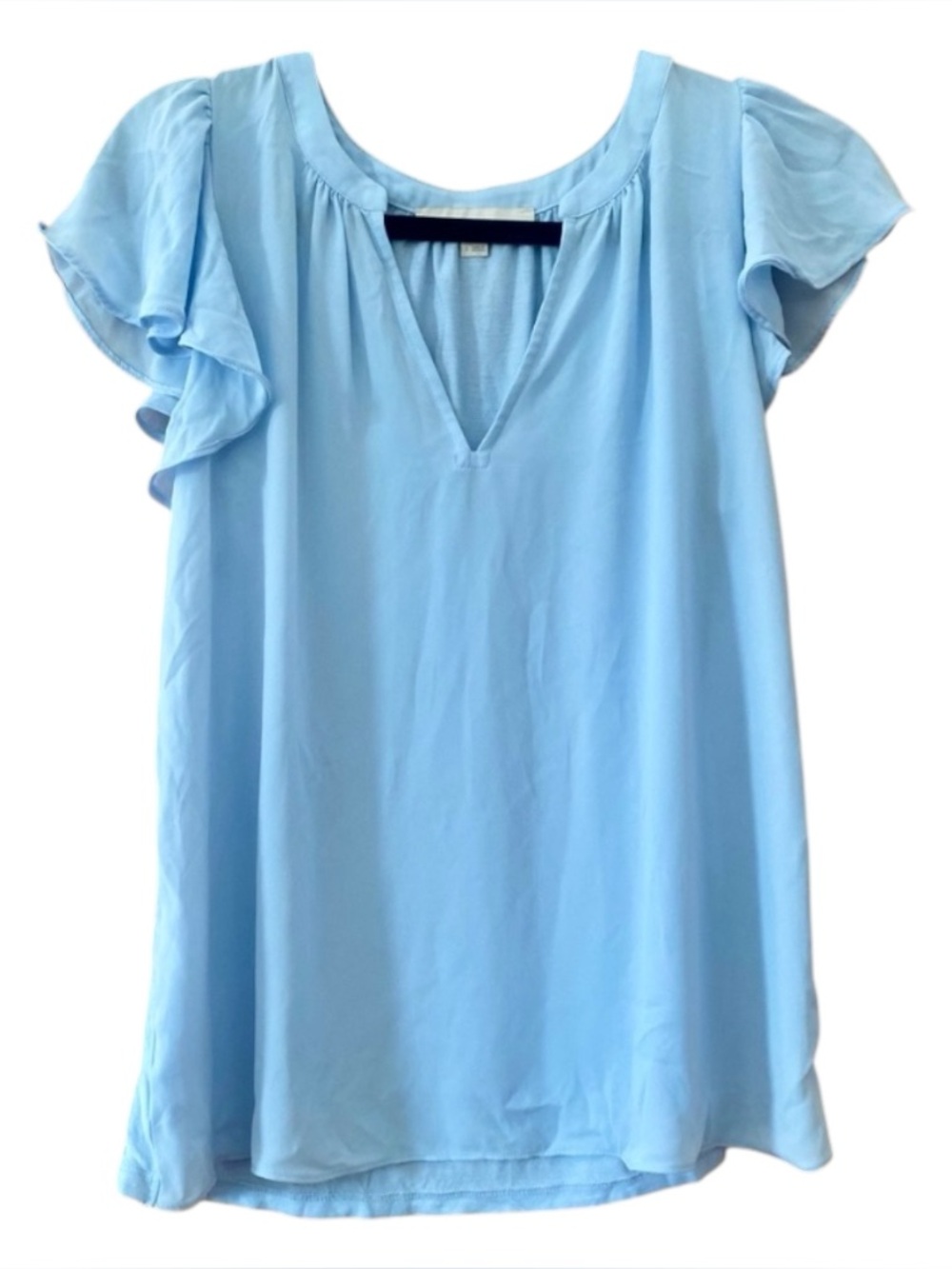LOFT Light Blue Flutter Sleeve Mixed Media Blouse Small Workwear